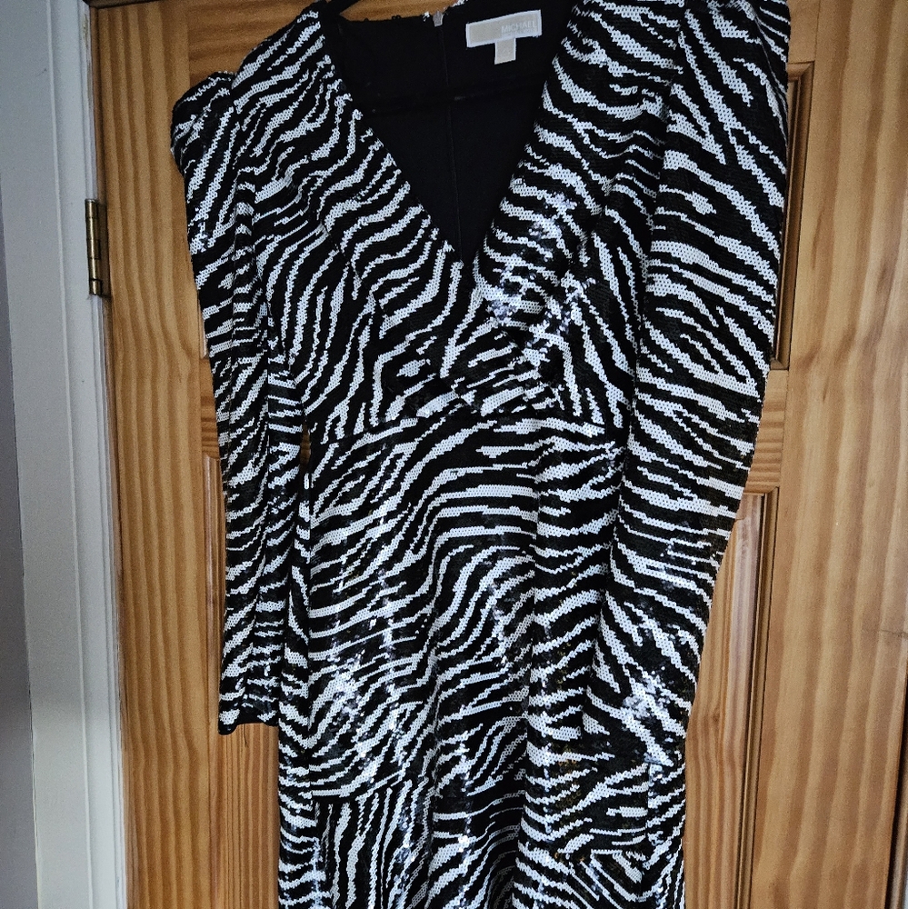 80's inspired zebra sequin dress by Michael Kors